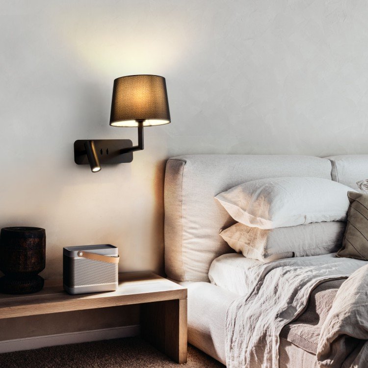Nordic modern bedroom hotel fabric shade E14 led reading light bedside wall light for hotel