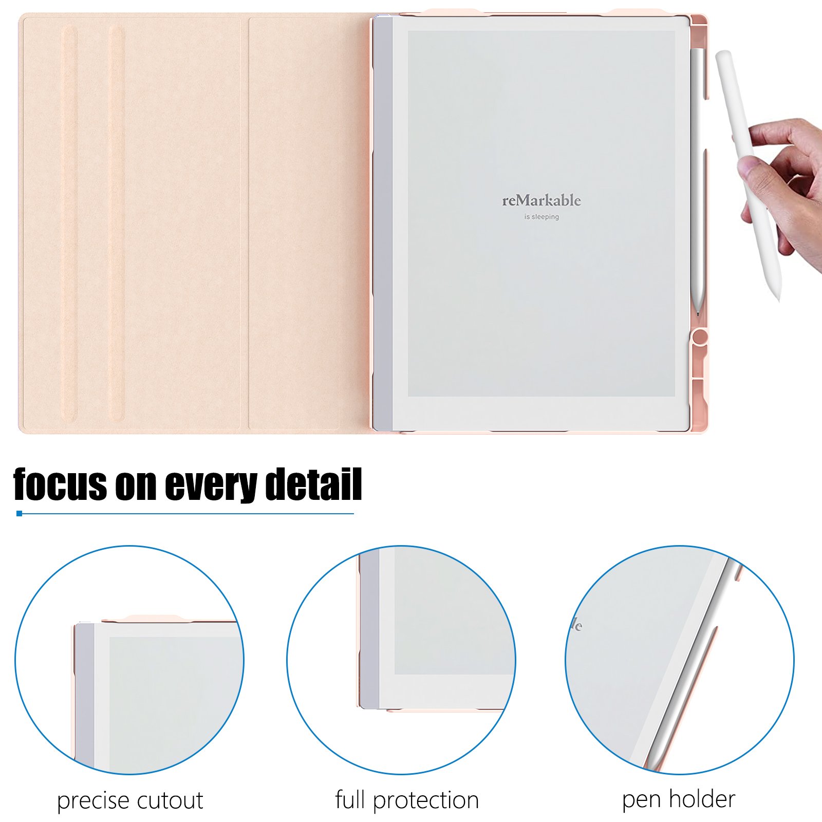 NET-CASE Case for Remarkable 2 Paper Tablet- Multi-Viewing Adjustable Folding Book Folio Cover - with Built-in Pen Holder