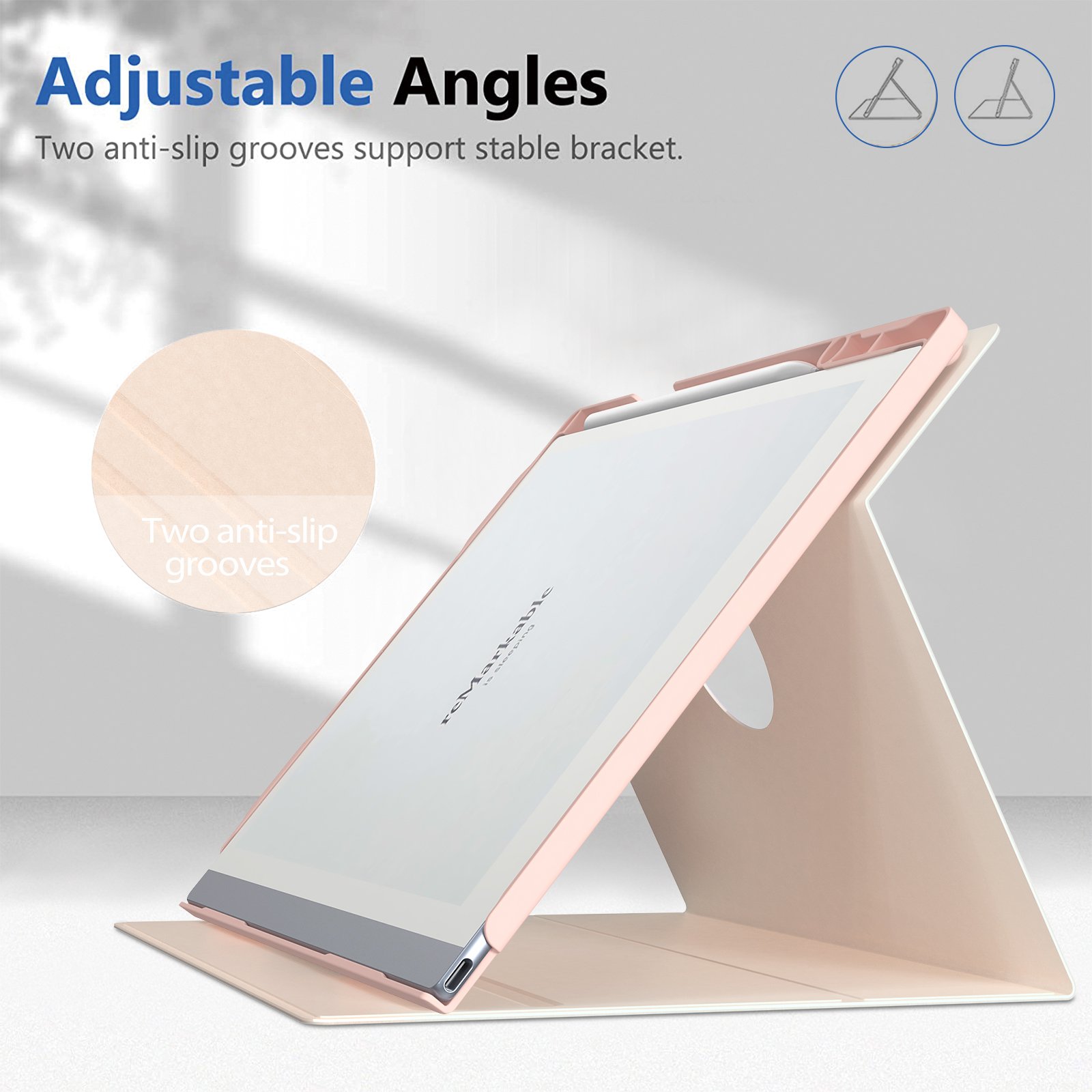 NET-CASE Case for Remarkable 2 Paper Tablet- Multi-Viewing Adjustable Folding Book Folio Cover - with Built-in Pen Holder