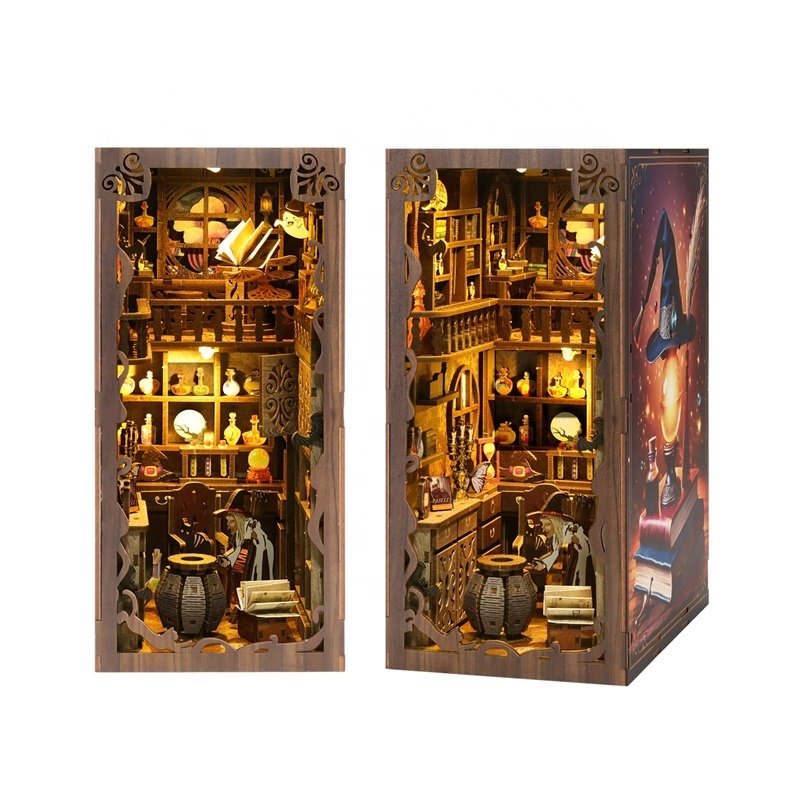 Wholesale wooden puzzle book nook Christmas laser cutting technics doll houses 3d puzzle custom book nook diy