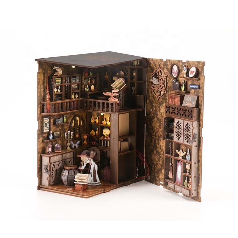 Wholesale wooden puzzle book nook Christmas laser cutting technics doll houses 3d puzzle custom book nook diy