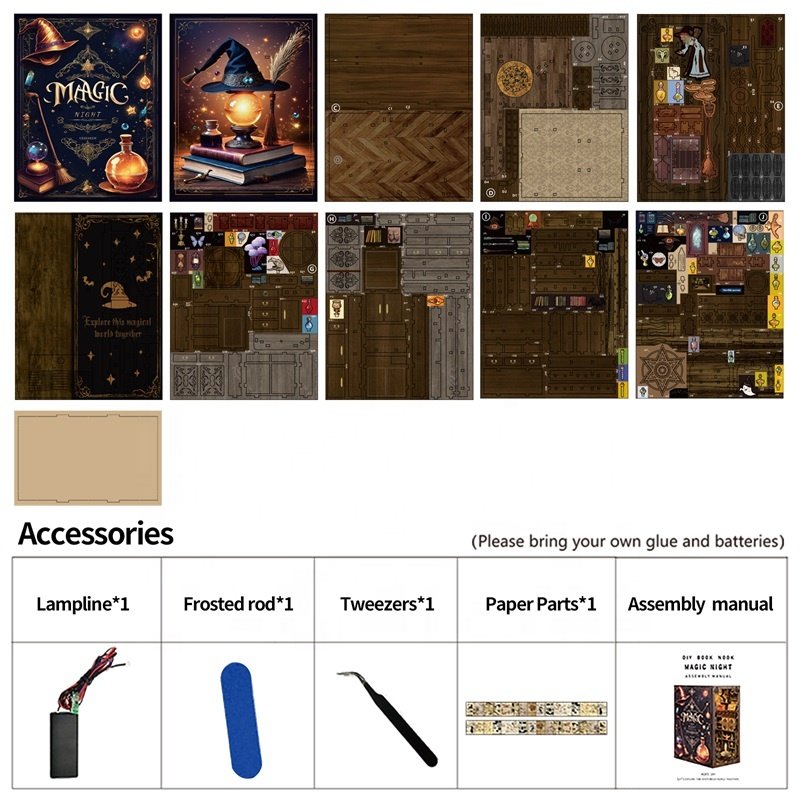 Wholesale wooden puzzle book nook Christmas laser cutting technics doll houses 3d puzzle custom book nook diy