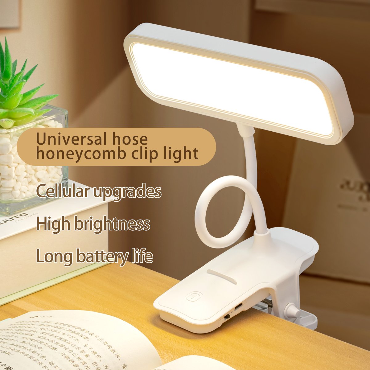 Rechargeable Clip Clamp Led Desk Lamp 3 Level Brightness Stepless Dinmming Table Light Clip On Table Edge Bed Edge Table Lamp