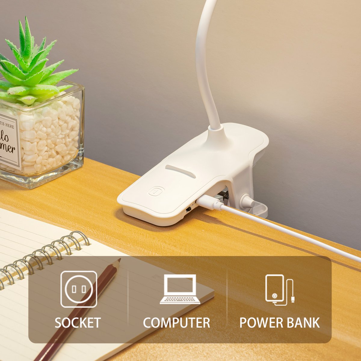 Rechargeable Clip Clamp Led Desk Lamp 3 Level Brightness Stepless Dinmming Table Light Clip On Table Edge Bed Edge Table Lamp