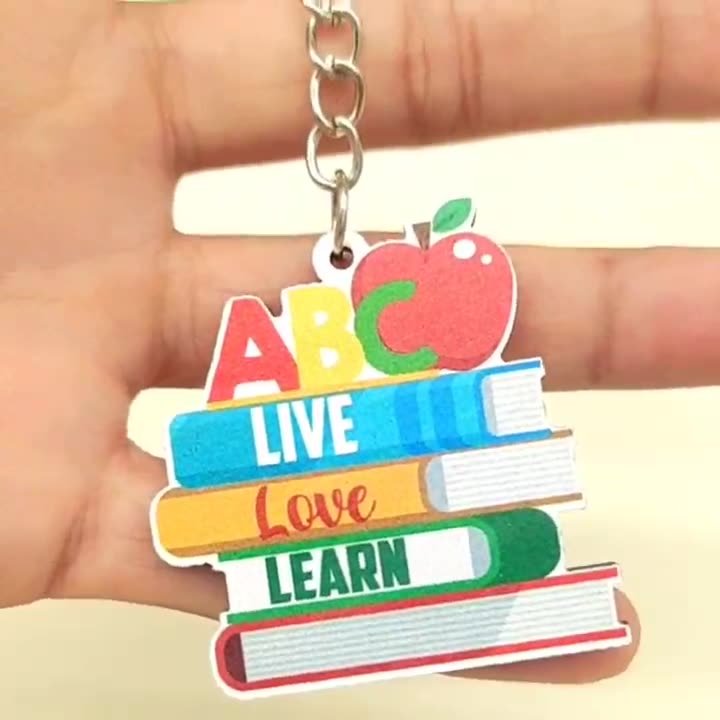 Teachers' Day Gift Wooden Book Apple Pendant Keychain for Women Teacher Hainon 1671