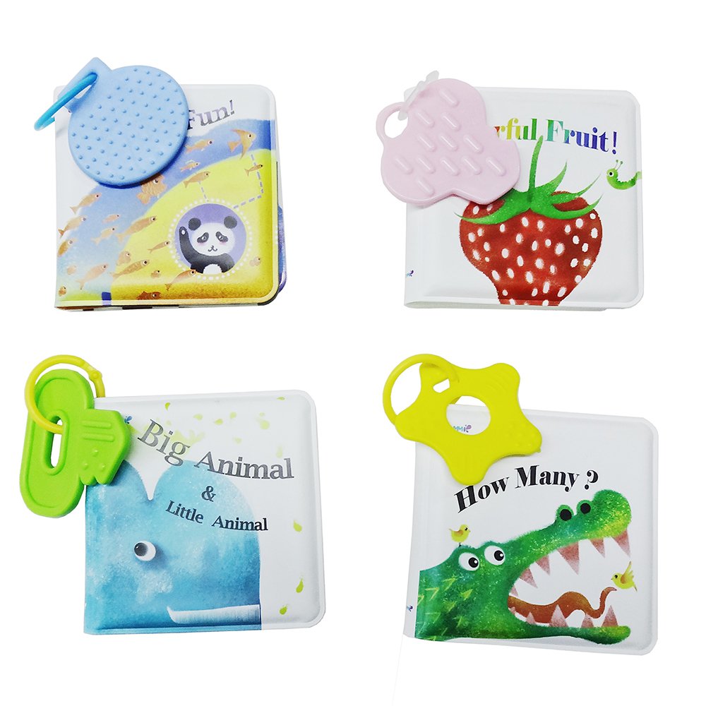 Esummi New Mini Bath Book with Teether Set Early Educational Bathroom Toys for Babies Interactive Bath Book Sets