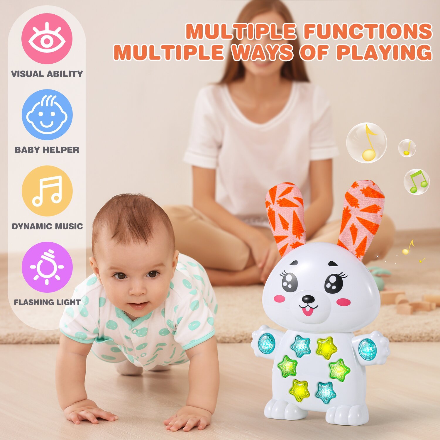 QW High Quality Factory Spot Wholesale Kids' Early Education Puzzle Toys Early Education Machine Rabbit with Music and Lighting