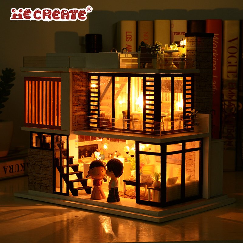 IIECREATE Handmade Furniture House Toys K-036 Florence 3D Wooden Puzzle DIY Educational Miniature Doll House With Light