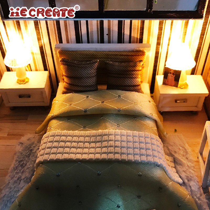 IIECREATE Handmade Furniture House Toys K-036 Florence 3D Wooden Puzzle DIY Educational Miniature Doll House With Light