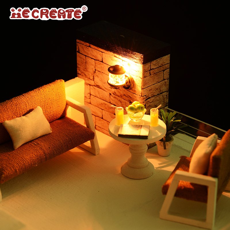 IIECREATE Handmade Furniture House Toys K-036 Florence 3D Wooden Puzzle DIY Educational Miniature Doll House With Light