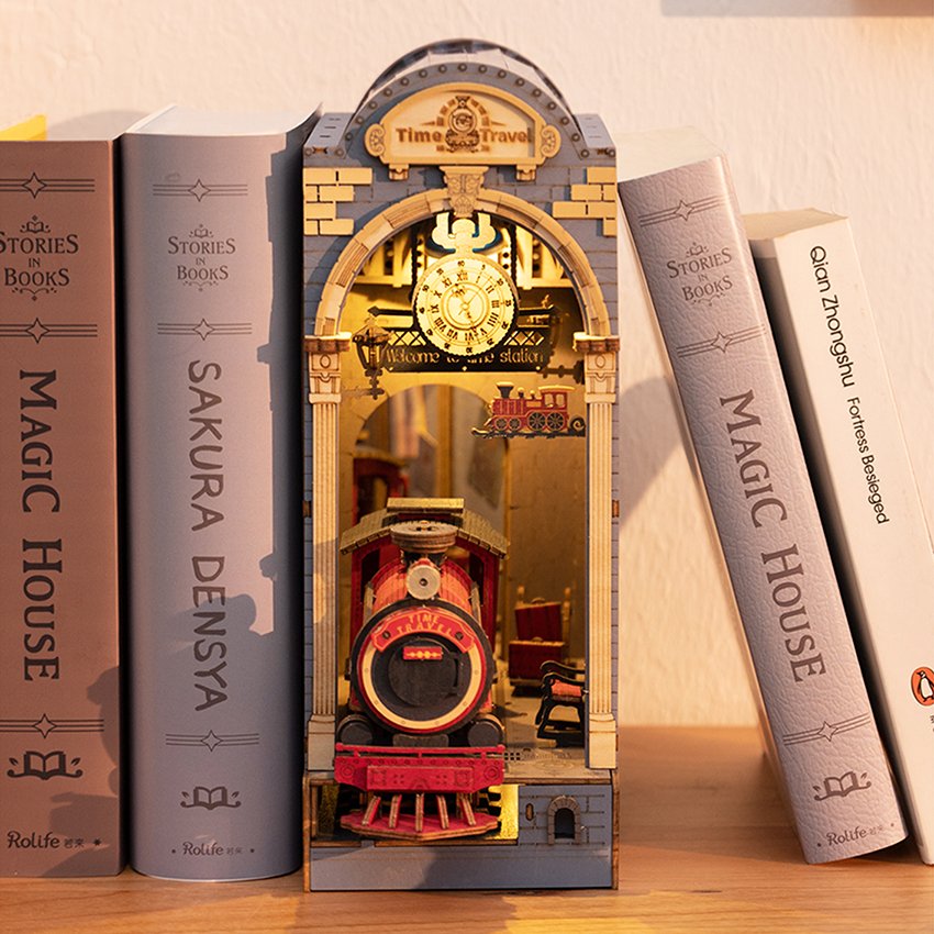 Robotime Rolife US Warehouse 3D Wooden DIY Miniature House Book End TGB04 Time Travel Assemble Toys Bookends