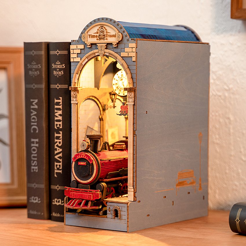 Robotime Rolife US Warehouse 3D Wooden DIY Miniature House Book End TGB04 Time Travel Assemble Toys Bookends