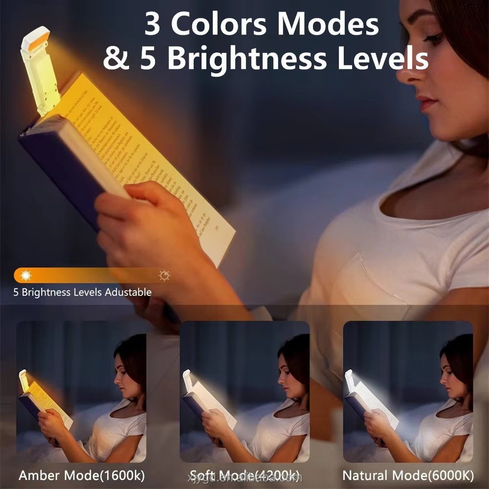 Mini LED Book Light USB Rechargeable Eye Protection Reading Light Portable 3 Colors 5-Level Brightness Bookmark Night Lamp