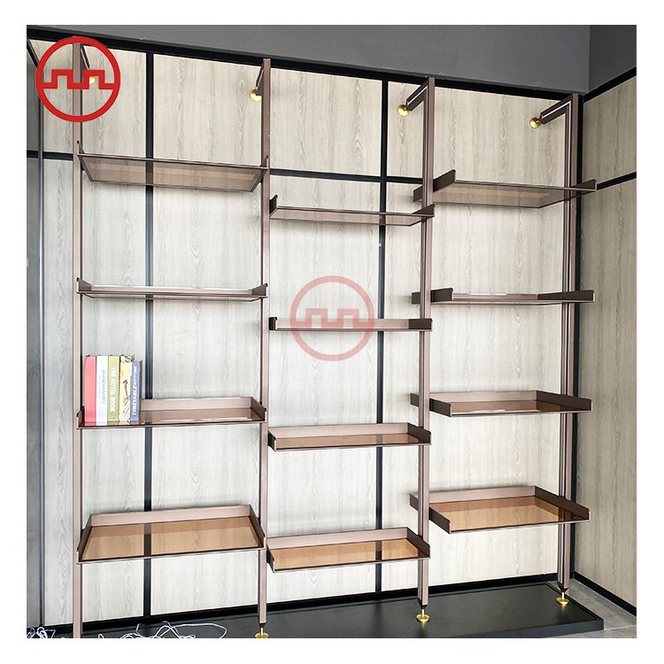 Custom vertical bookshelf open wall mounted shelves book storage metal display rack