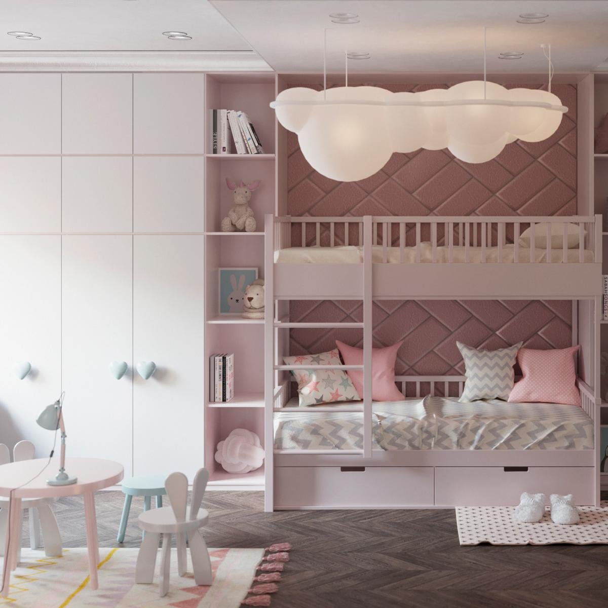 Modern Children's Room Stickers Wood Cabinet Design for Decorating and Lighting Kids' Rooms