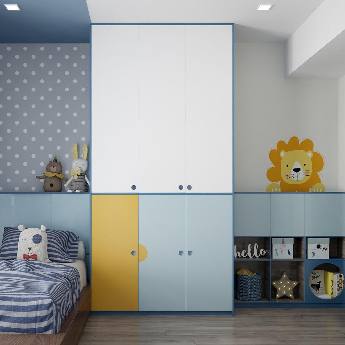 Modern Children's Room Stickers Wood Cabinet Design for Decorating and Lighting Kids' Rooms