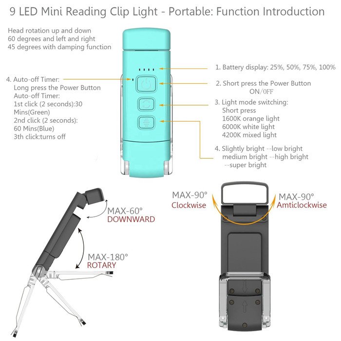 Portable Book Reading Light Clip-on LED Bookmark Lamp USB Rechargeable Eye Caring Mini Book Reading Light for Bed