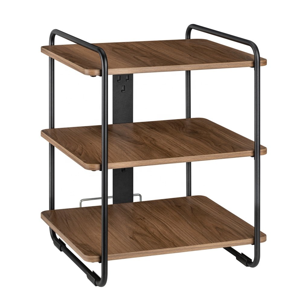 SFR-04 3-Tier Industrial Style Storage Rack AV Media Stand Corner Shelf Wood Shelves for TV Xbox PS5
