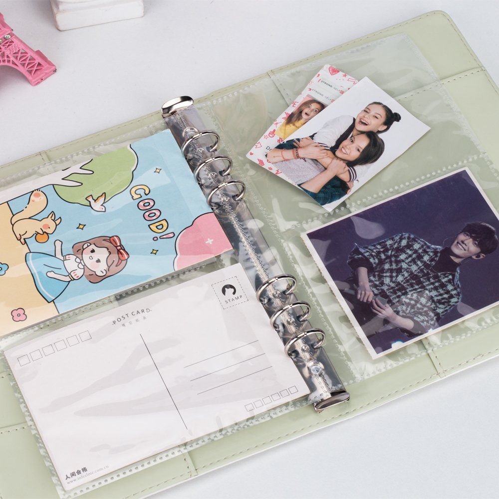 A5 PU refillable binder notebook 6 ring binder photo album 4 pockets for mini film/idol card/photo