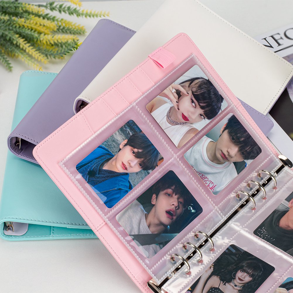A5 PU refillable binder notebook 6 ring binder photo album 4 pockets for mini film/idol card/photo