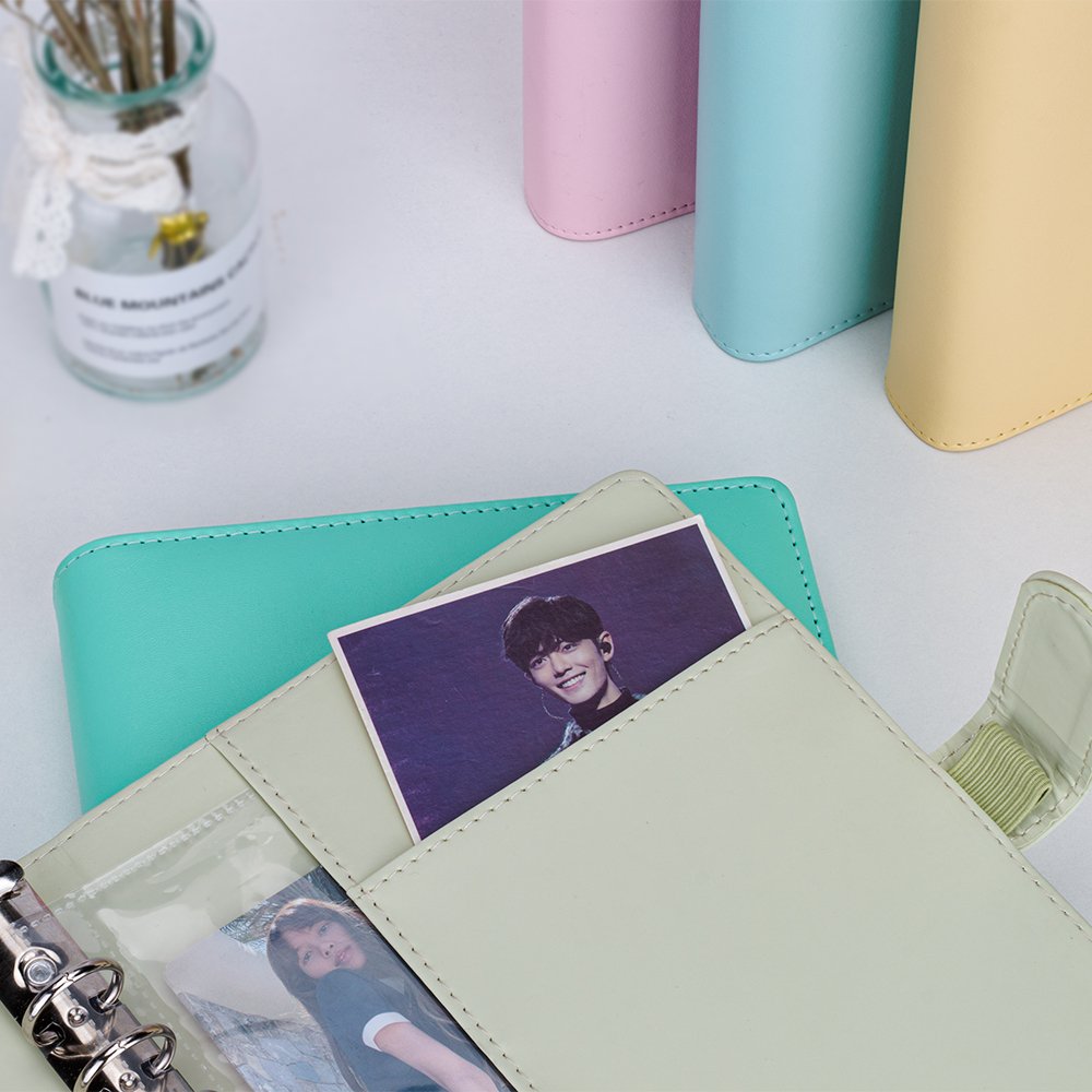 A5 PU refillable binder notebook 6 ring binder photo album 4 pockets for mini film/idol card/photo