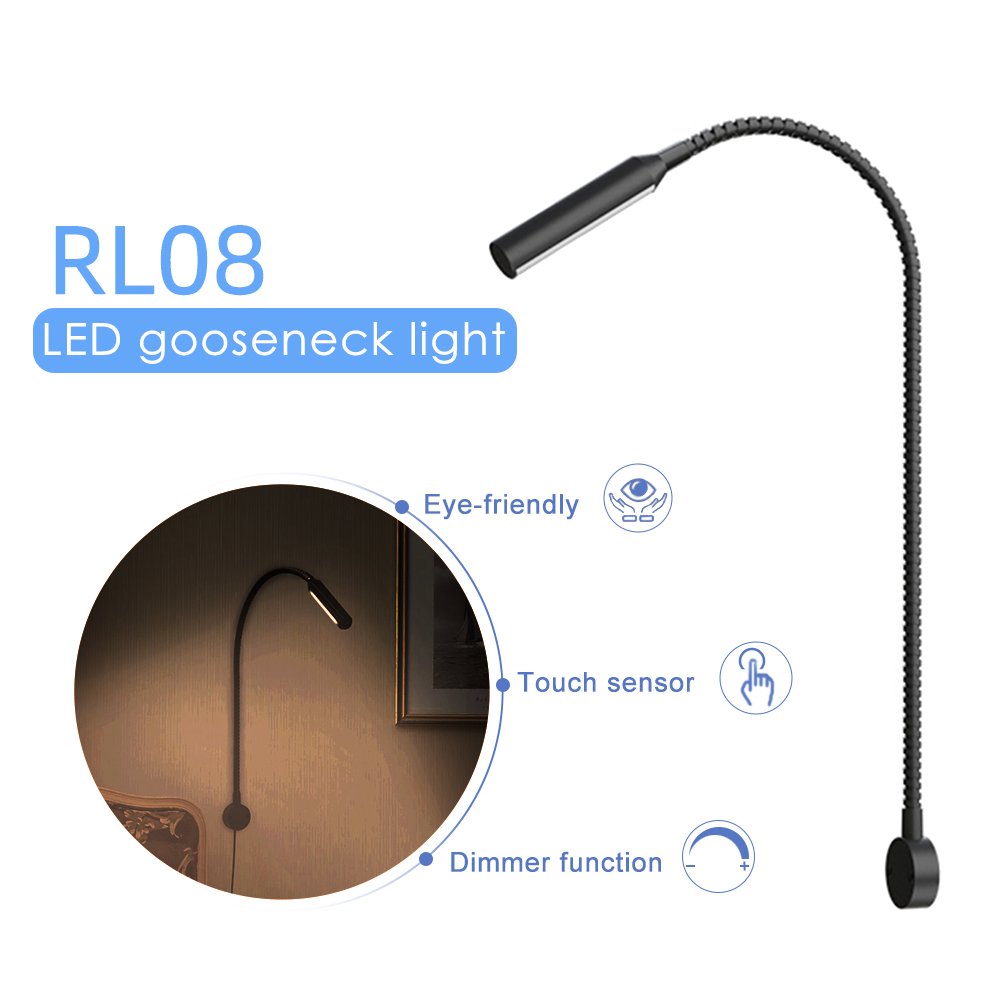 VST Flexible Gooseneck Bedside Lamp DC 12V Book Light Led Reading Desk Lamp Bed Lamp Light