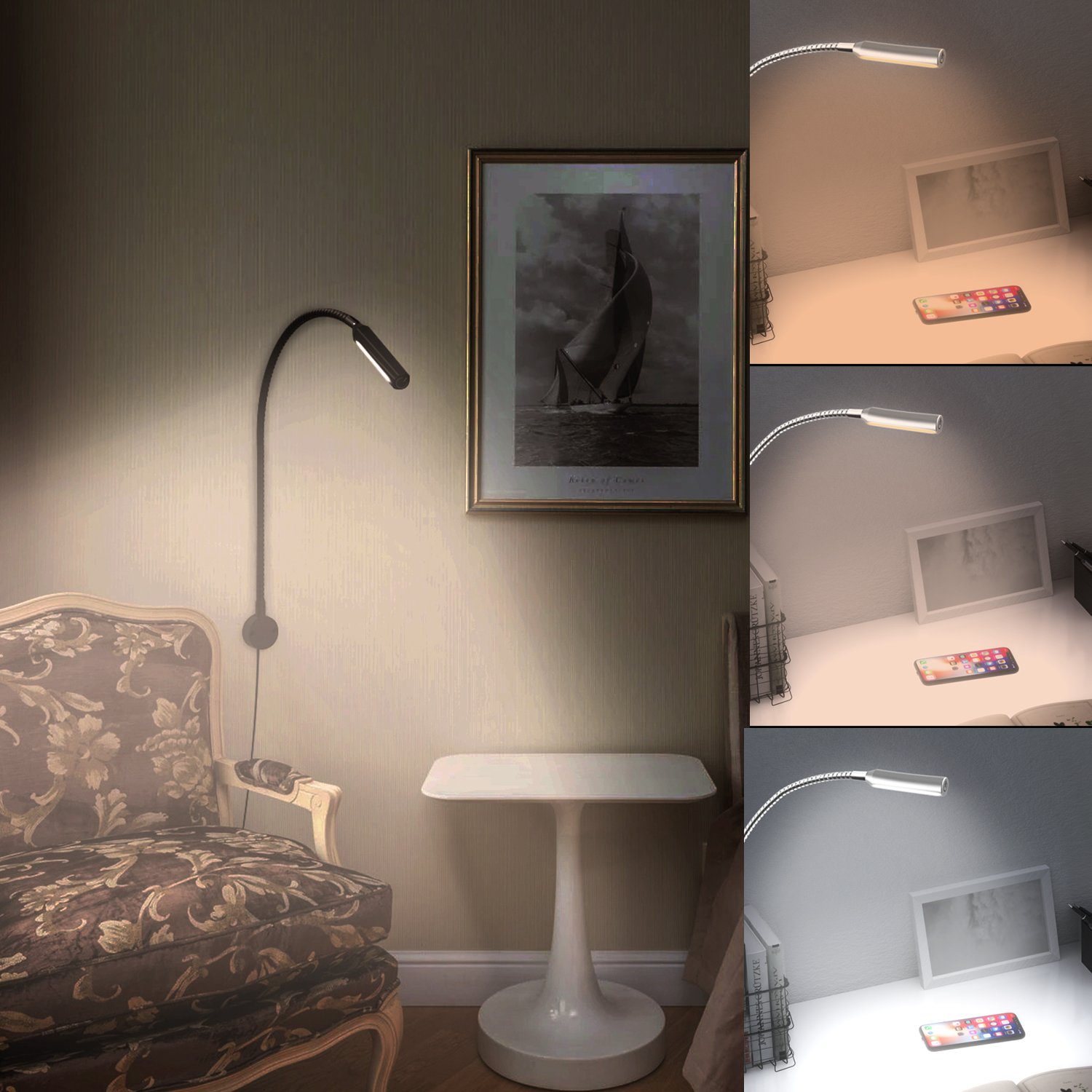 VST Flexible Gooseneck Bedside Lamp DC 12V Book Light Led Reading Desk Lamp Bed Lamp Light