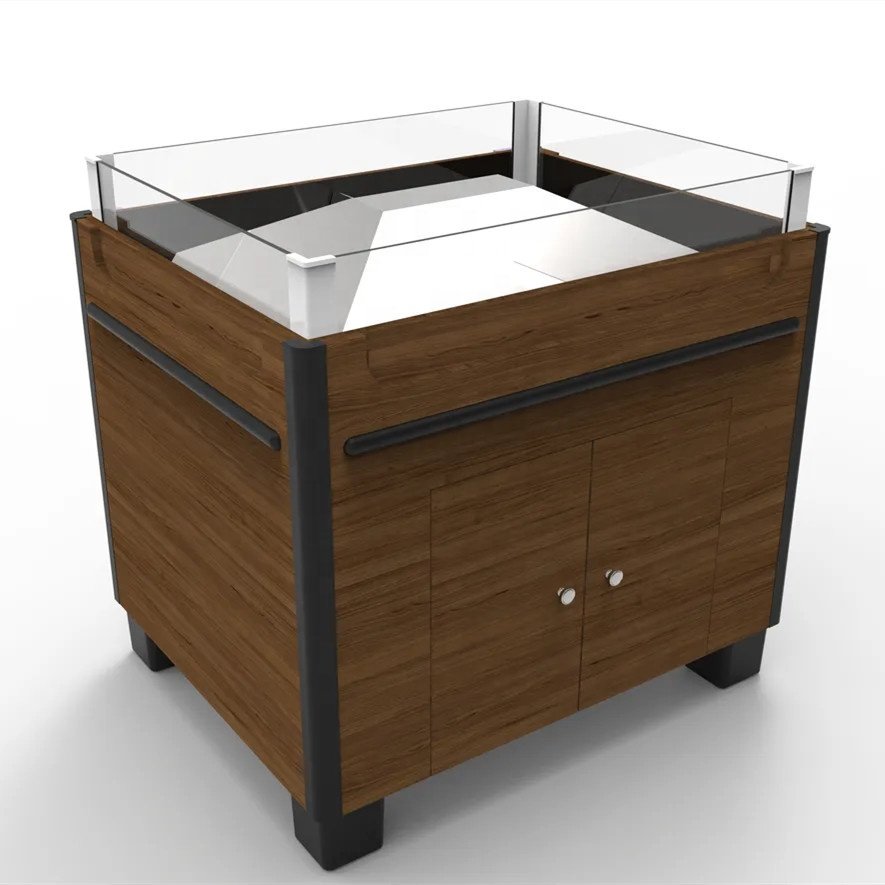 Custom Style Supermarket Equipment Rice Cereal Legumes Grain Candy Food Drink Bottle Promotion Table Wooden Display Rack Stand