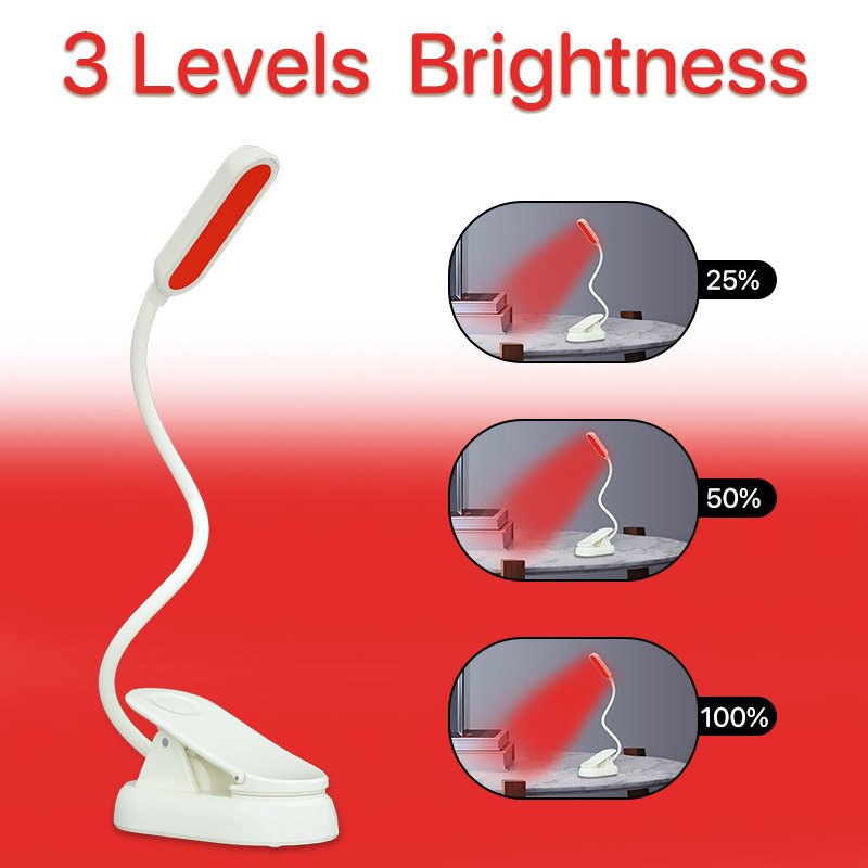 USB Rechargeable LED Book Light 660nm Red Light Flexible Mini Book Reading Lights Bedroom Book Lamp