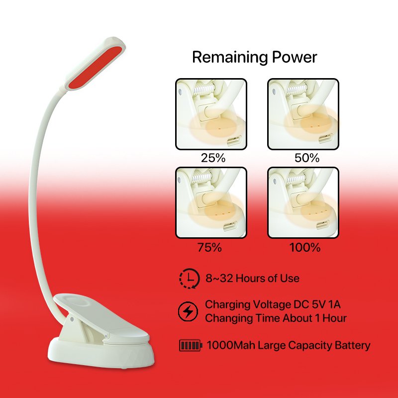 USB Rechargeable LED Book Light 660nm Red Light Flexible Mini Book Reading Lights Bedroom Book Lamp