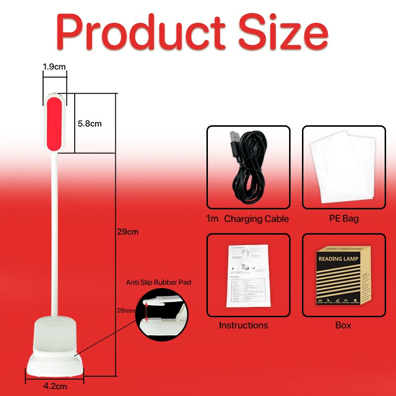 USB Rechargeable LED Book Light 660nm Red Light Flexible Mini Book Reading Lights Bedroom Book Lamp