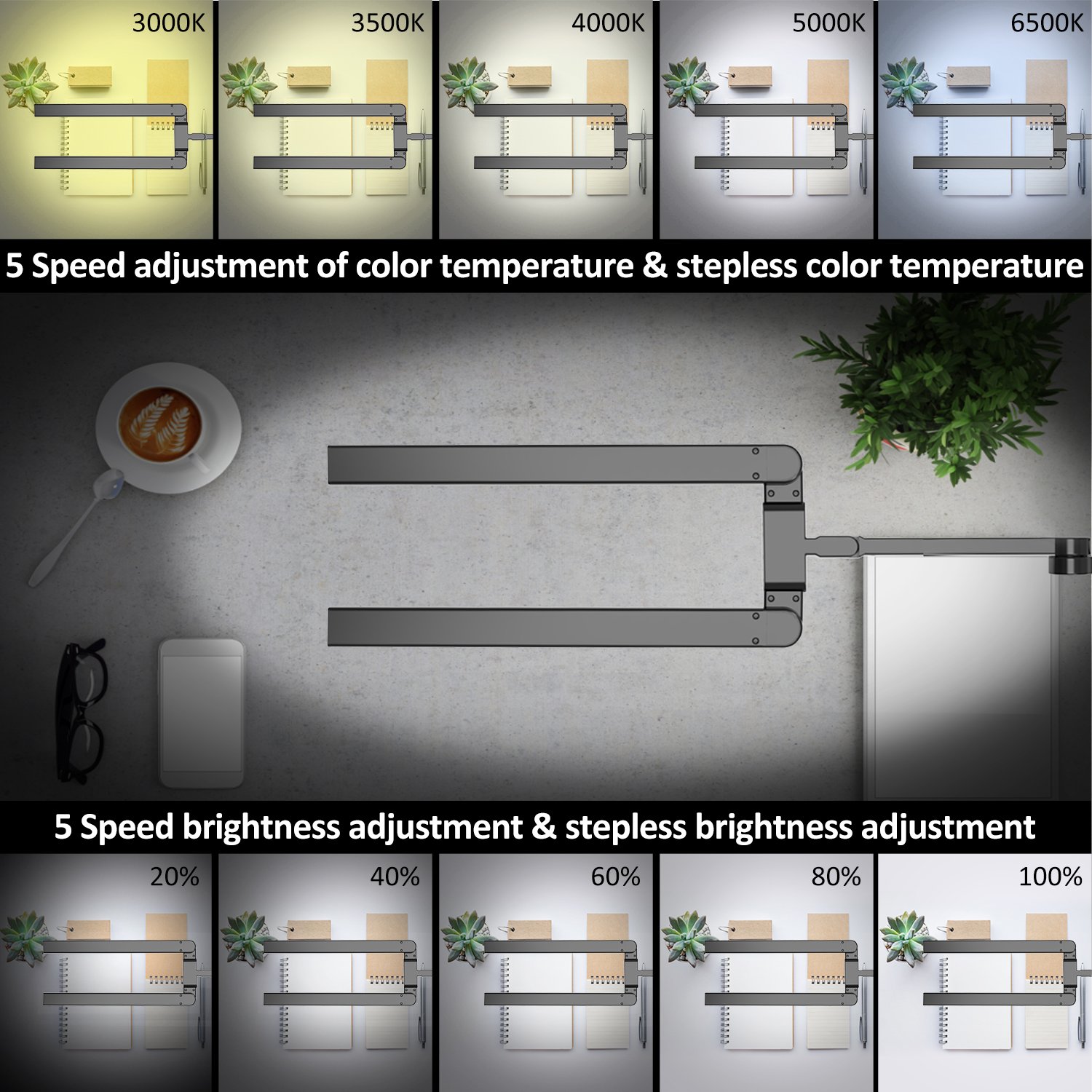 95cm Long Computer Task Lamp Eye-Caring Led Learning Desk LampSwing Arm Table Lamp,Desk Lamp for Home Office