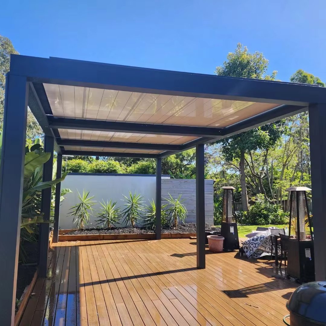 Aluminum Pergola Automatic Terrace Roof Retractable Sliding and Folding Fully Outdoor Waterproof Customized Rain Sensor No Wood