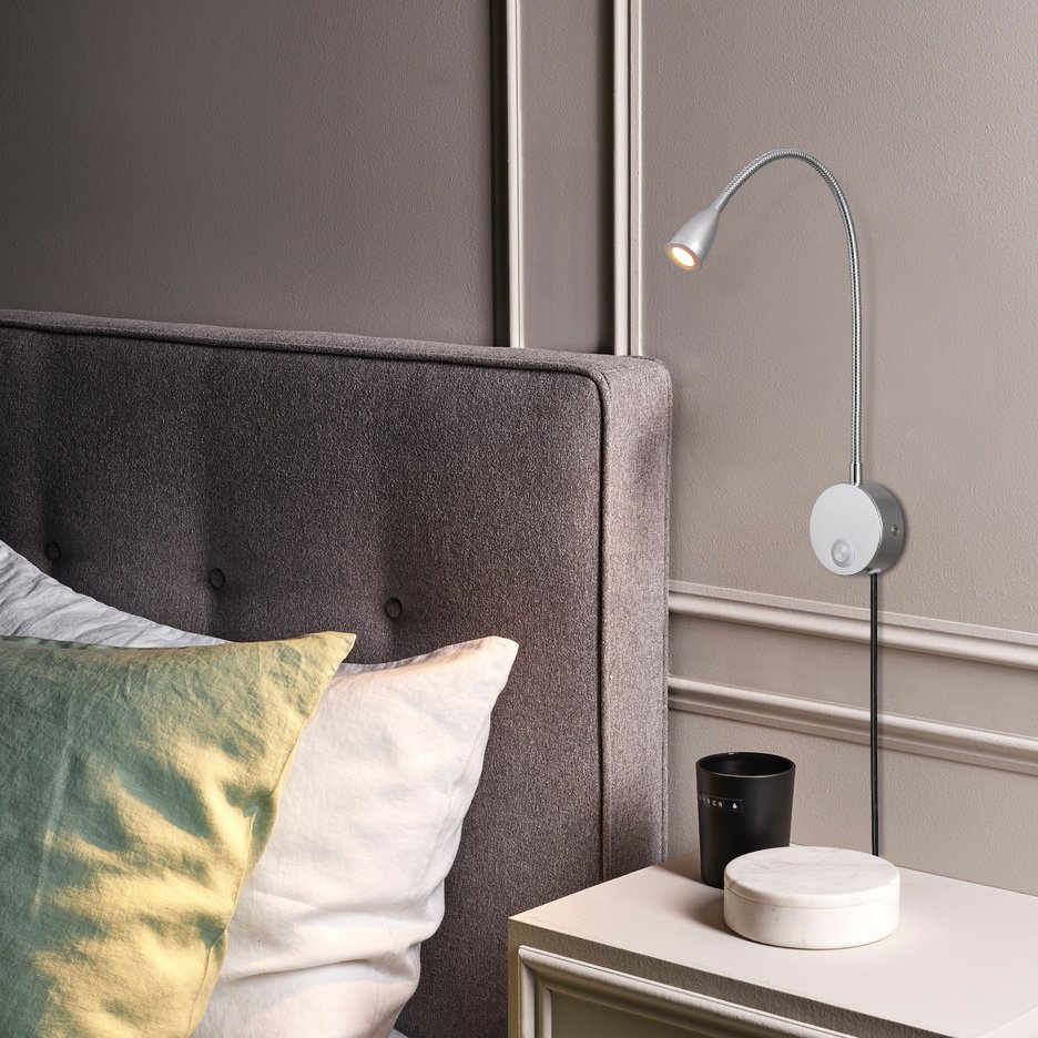 3W LED Wall Mount Bedside Wall Sconces Wth Touch Switch Book Light for Reading in Bed Black/Silver Flexible LED Reading Lamps