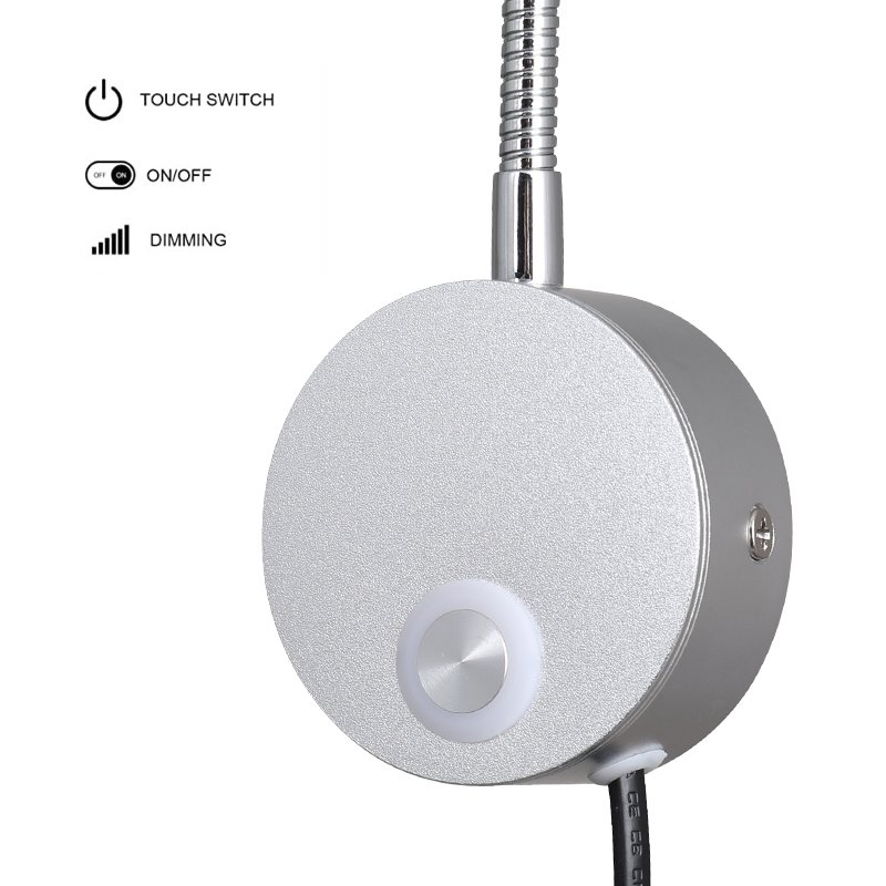 3W LED Wall Mount Bedside Wall Sconces Wth Touch Switch Book Light for Reading in Bed Black/Silver Flexible LED Reading Lamps