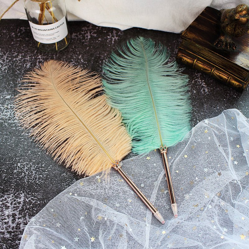 Custom ballpoint pen romantic wedding signing pen with ostrich feather