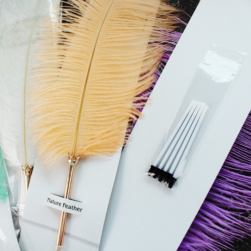 Custom ballpoint pen romantic wedding signing pen with ostrich feather