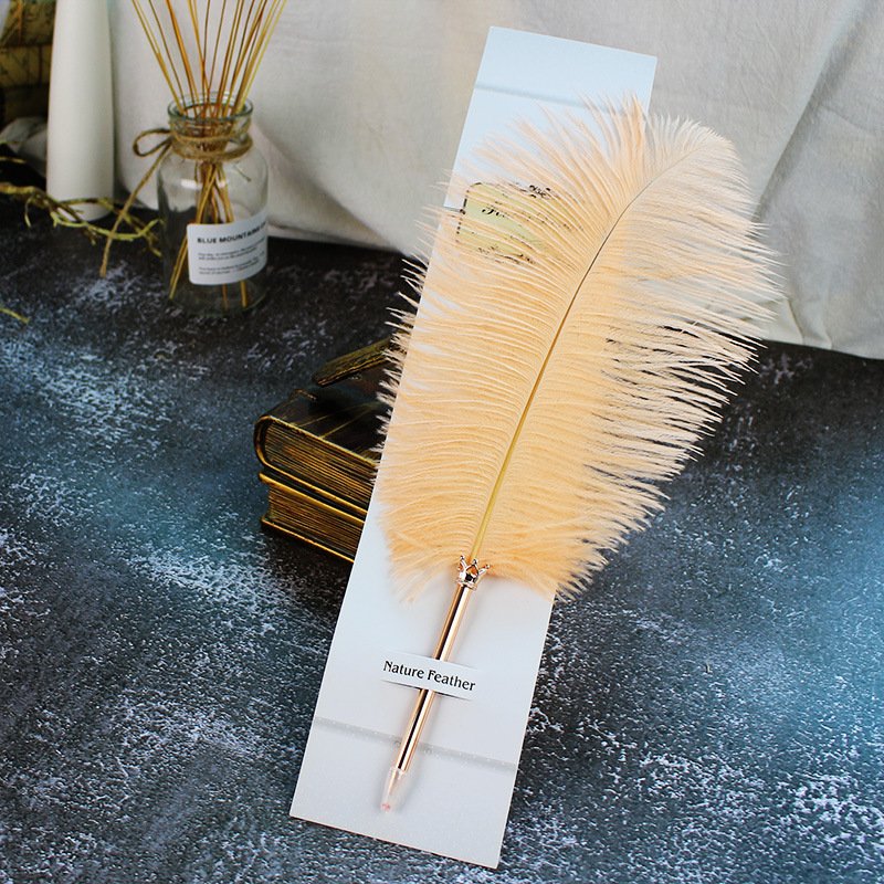 Custom ballpoint pen romantic wedding signing pen with ostrich feather