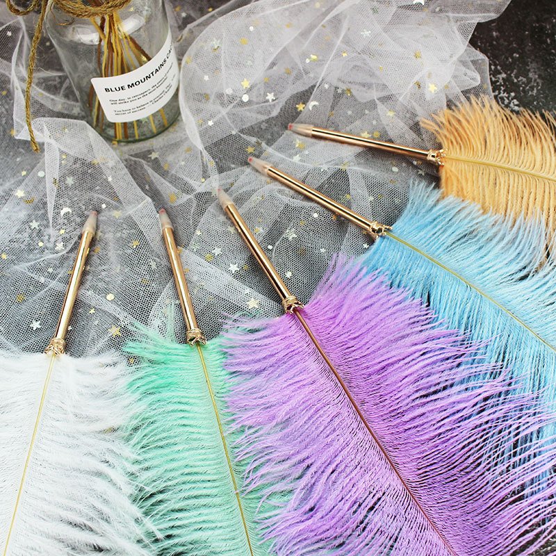 Custom ballpoint pen romantic wedding signing pen with ostrich feather
