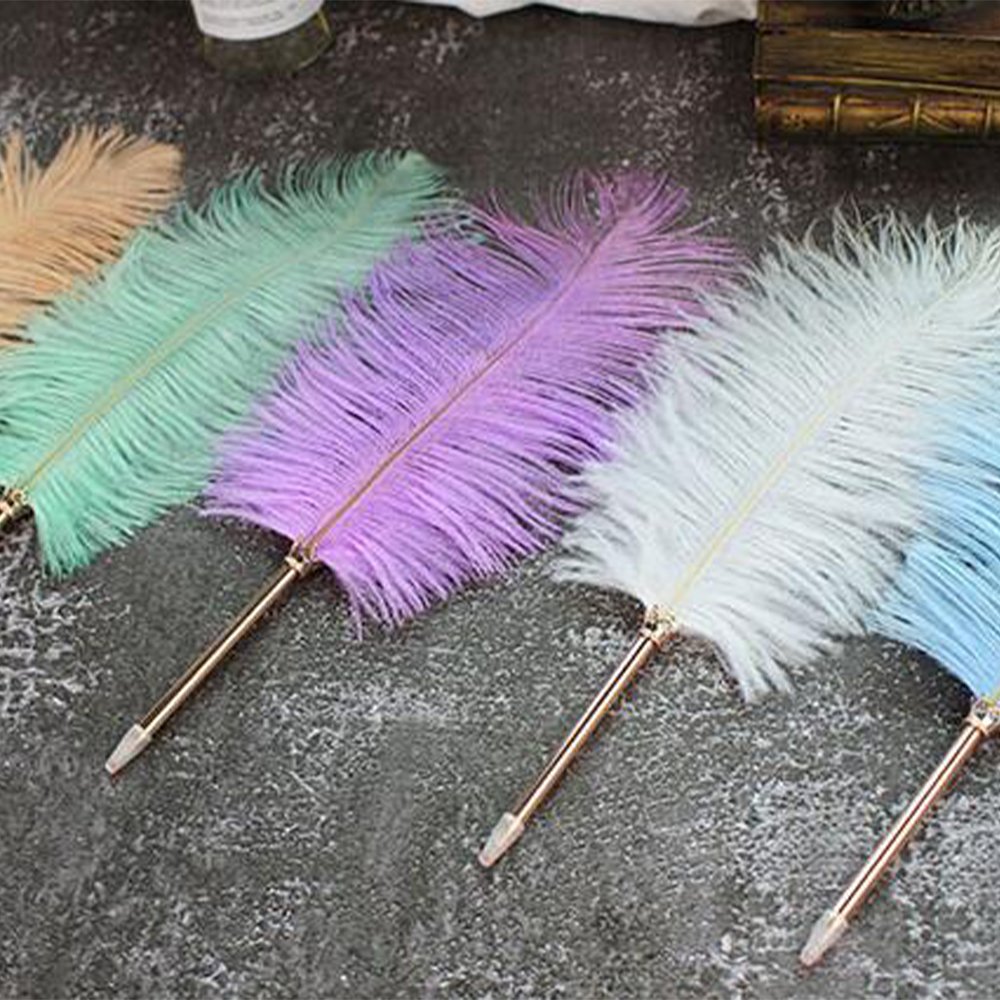 Custom ballpoint pen romantic wedding signing pen with ostrich feather