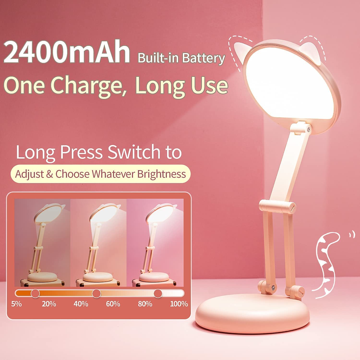 Kanlong Foldable and Portable 8 Brightness Cute Lamp Cat Lamp for Room Decor