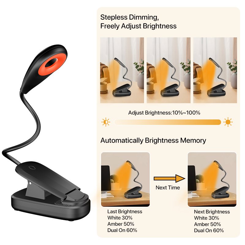 Red Amber Dual On Smart led night light charging Reading light bedside lamp Switch Control book lamp