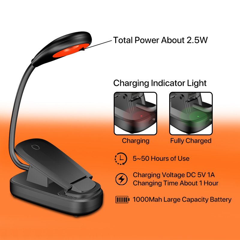 Red Amber Dual On Smart led night light charging Reading light bedside lamp Switch Control book lamp