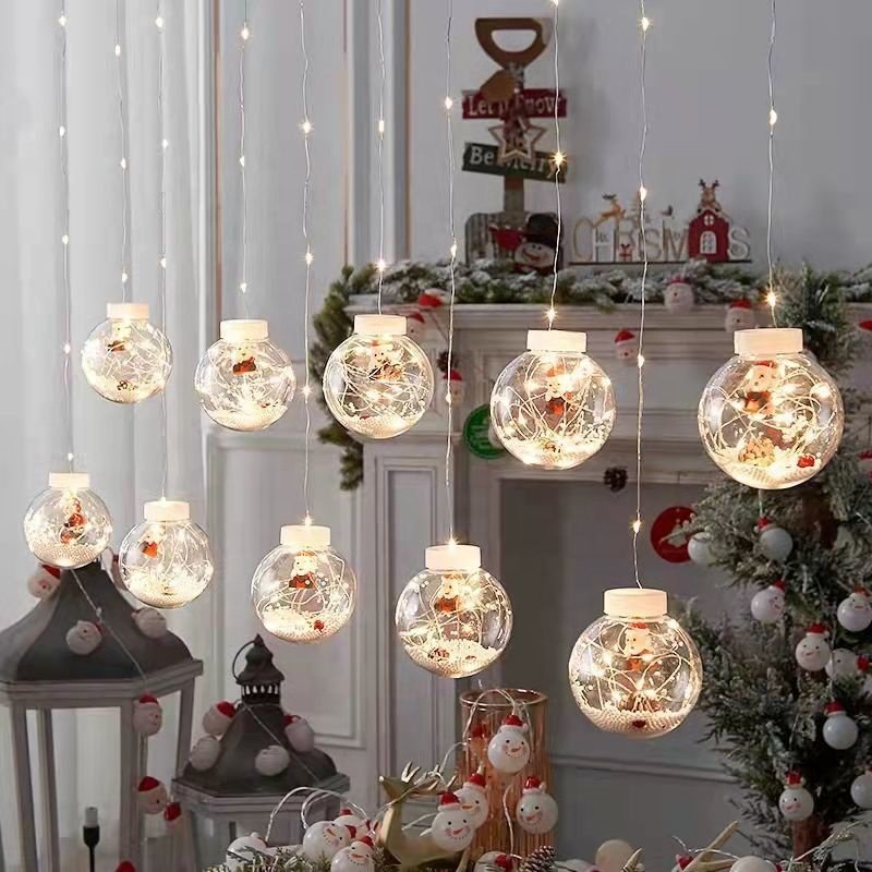 Romantic Indoor/Outdoor Christmas Decorative Lights DIY Santa Claus Snowman Window Curtain Wishing Ball Fairy String Light