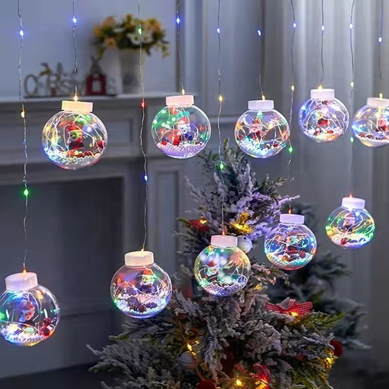 Romantic Indoor/Outdoor Christmas Decorative Lights DIY Santa Claus Snowman Window Curtain Wishing Ball Fairy String Light