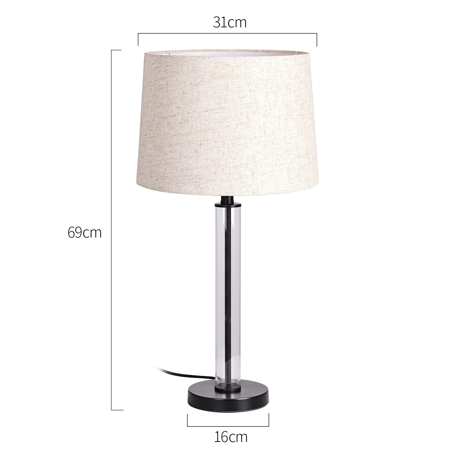 Classic E27/E26 Bulb Big Natural Light Book Reading Bedside Glass Body Natural Light LED Table Lamp With Fabric Shade