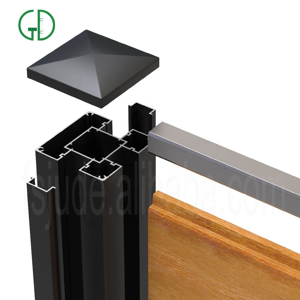 GD adjustable angle black powder coated aluminum fence post channel extrusion 3x3 4x4 outdoor wpc composite panel