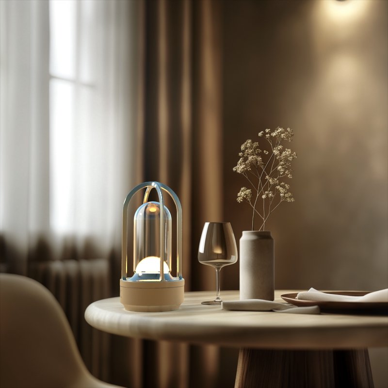 Nordic Modern Design LED Rechargeable Dimmable Cordless Aluminum Battery Crystal Lantern Table Lamp for Outdoor Restaurant Decor