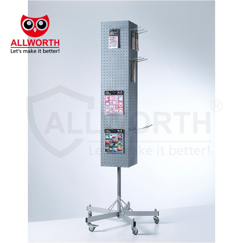 Light Duty Space-saving Multi-functional Metal Display Shelf Rack Wire Mesh Panel for Sundries with Hooks