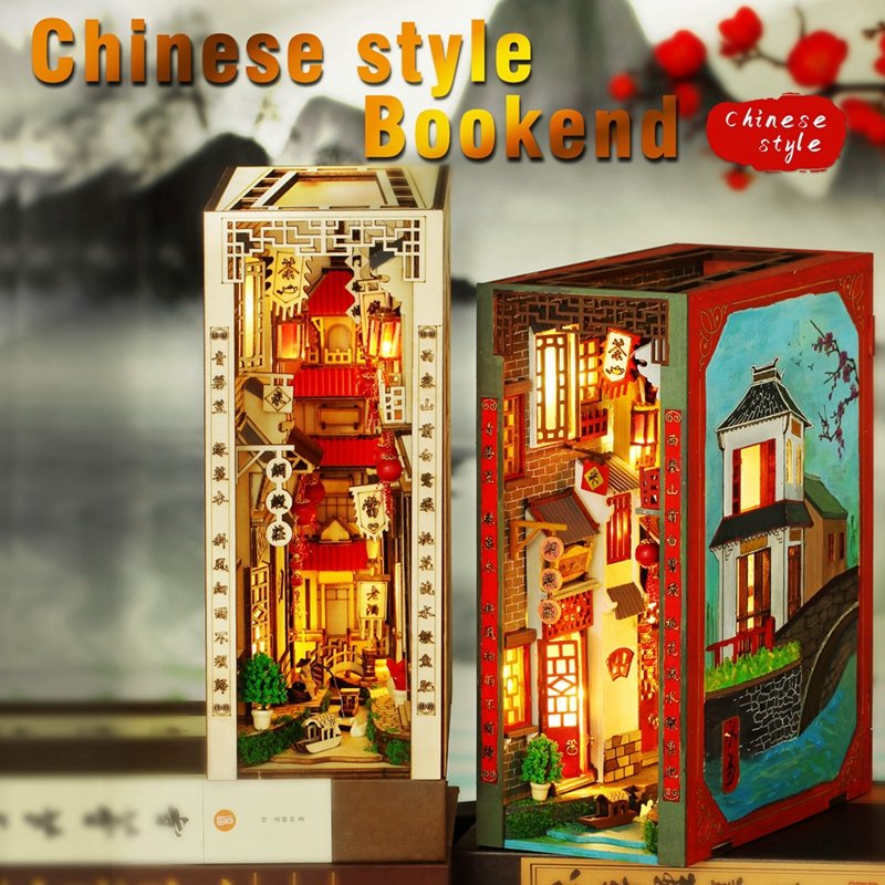 IIECREATE 3D Wooden Puzzle Dreams Jiangnan Book Nook DIY Miniature House Assemble Toys Bookend